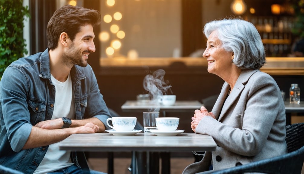 warm curious attentive storytelling listener