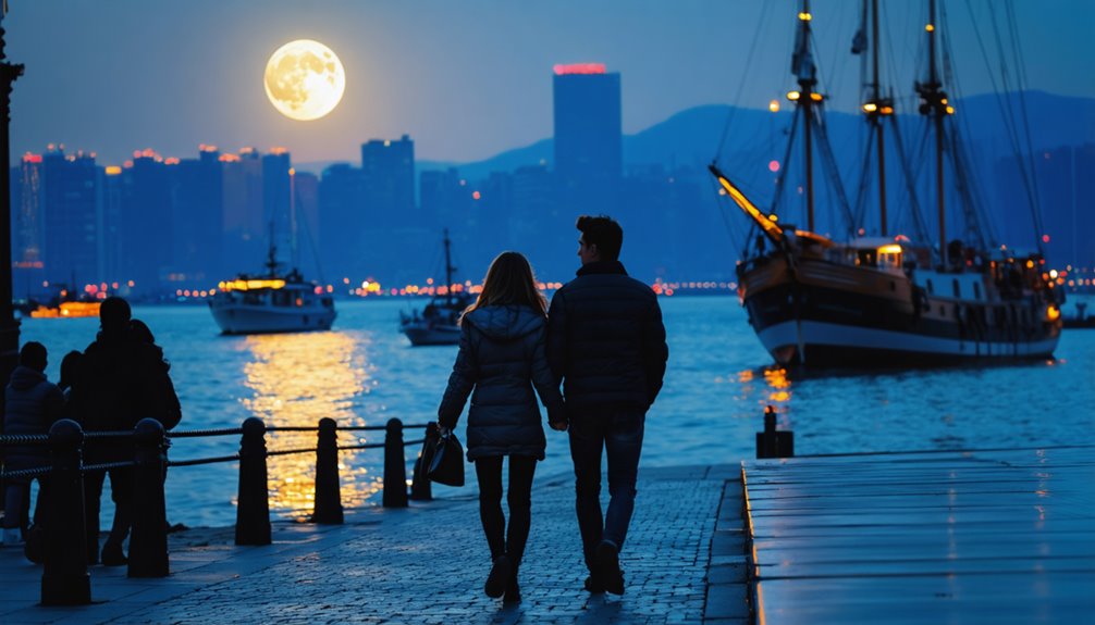 moonlit waterfront skyline strolls