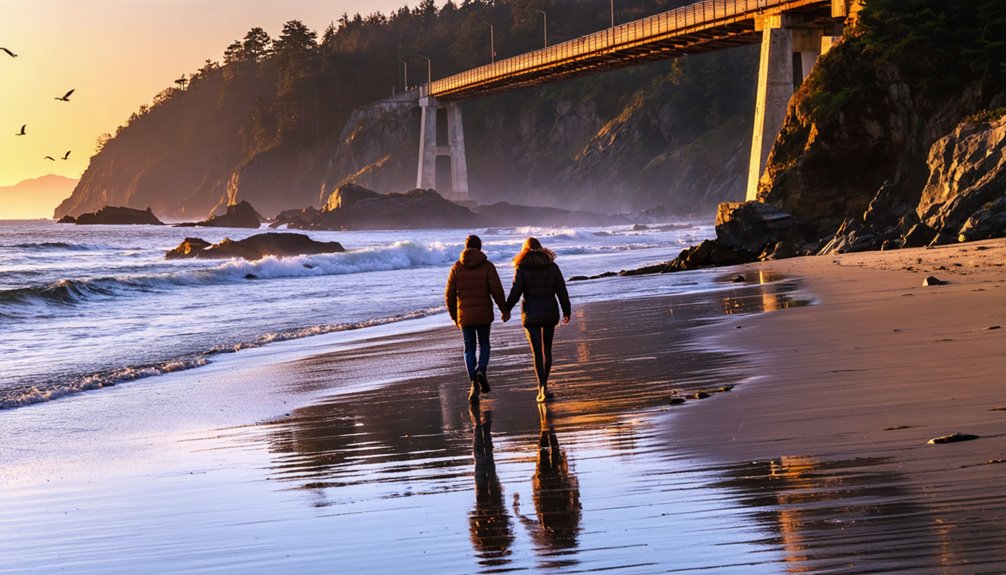 golden hour bridge beach stroll